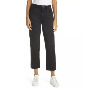 Frame Denim Le Hollywood High Rise Cropped Straight Leg Black Jeans